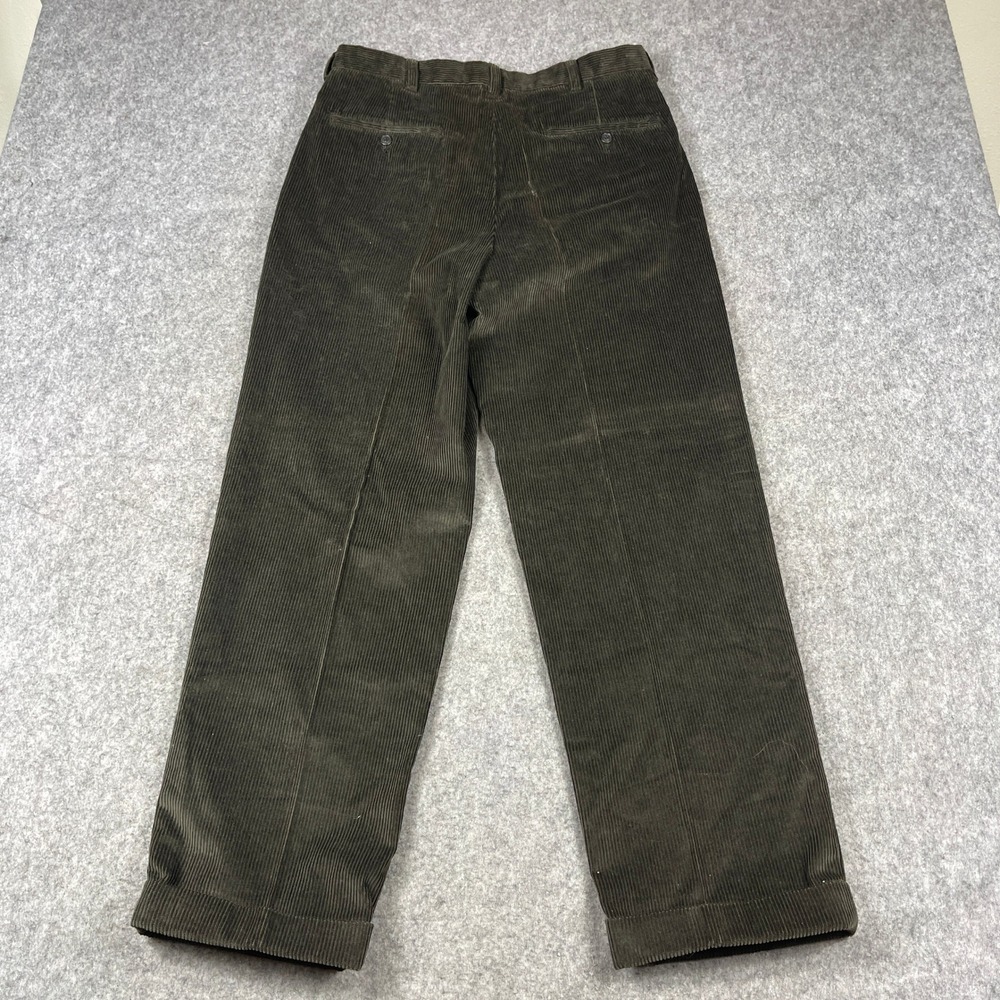 Brooks Brothers Elliot Corduroy Pants 33x30 Olive Green Pleated Cuffed Wide Leg